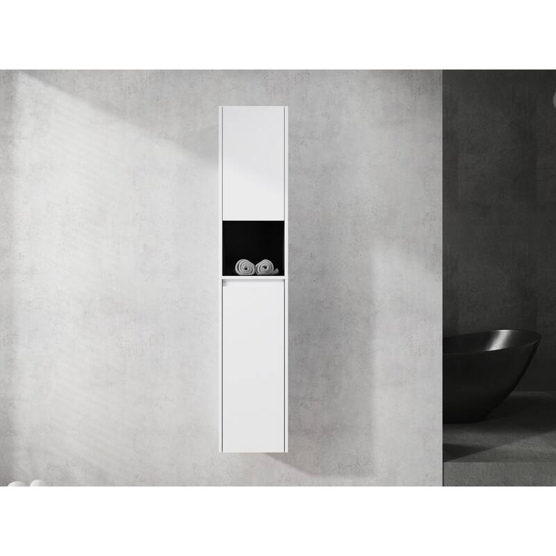 Modern Wall-Mounted Bathroom Side Cabinet with Soft-Close Doors, Floating Design, 6 Storage Compartments, 12-Inch Width