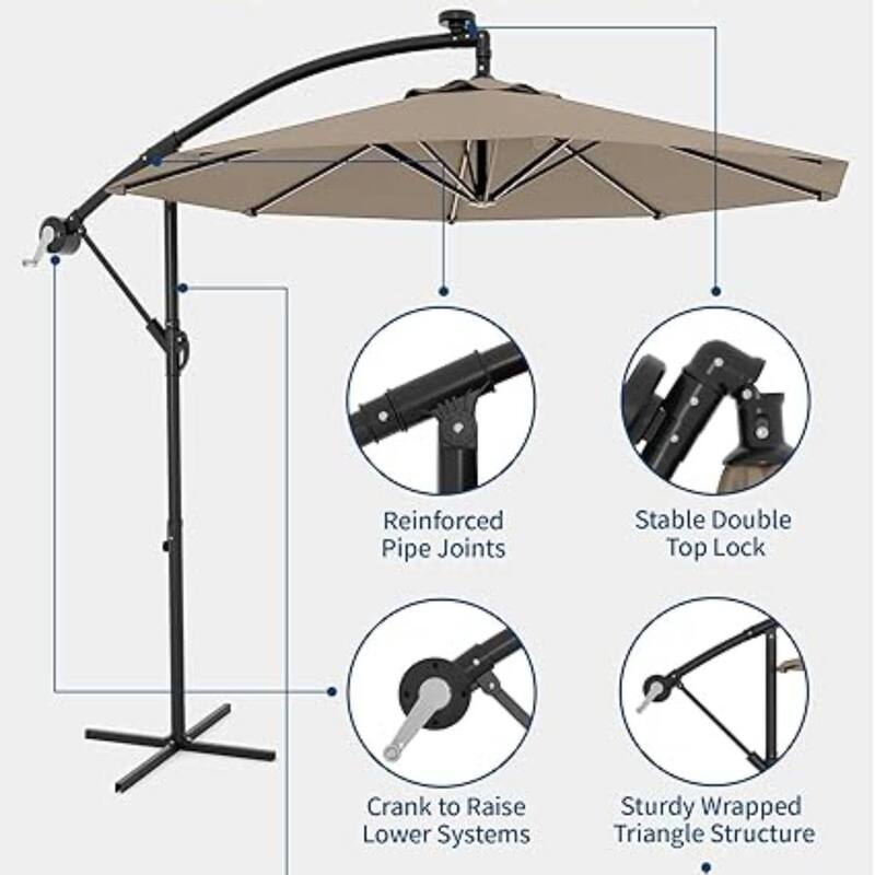 10FT Offset Fade Resistant Umbrella with Cross Base