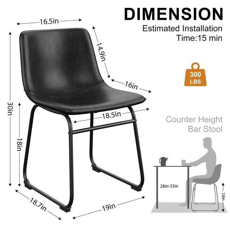 Bar Stools Faux Leather Counter Stools with Back Armless Dining Chairs (Set of 2)