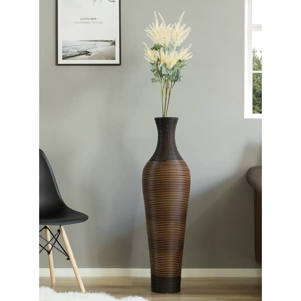 Decorative Conemporary Tall Trumpet Shape Floor Vase, Brown 30 Inch