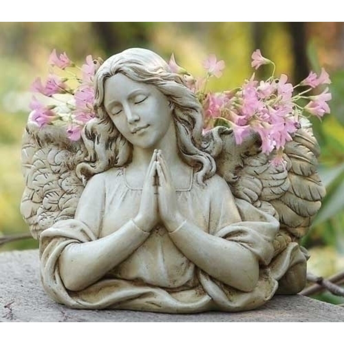 Olive Praying Ange with Wing 6.5 x 8.5 Resin Decorative Outdoor Standing Planter