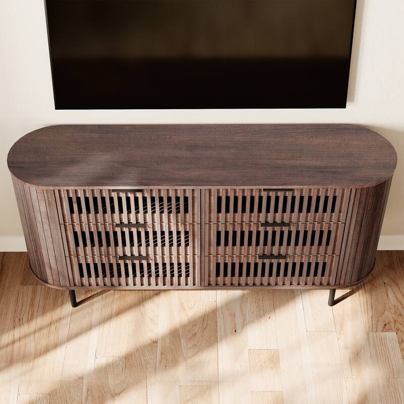 WAMPAT Fluted 6 Drawers Dresser,63" Wide Chest of Drawer