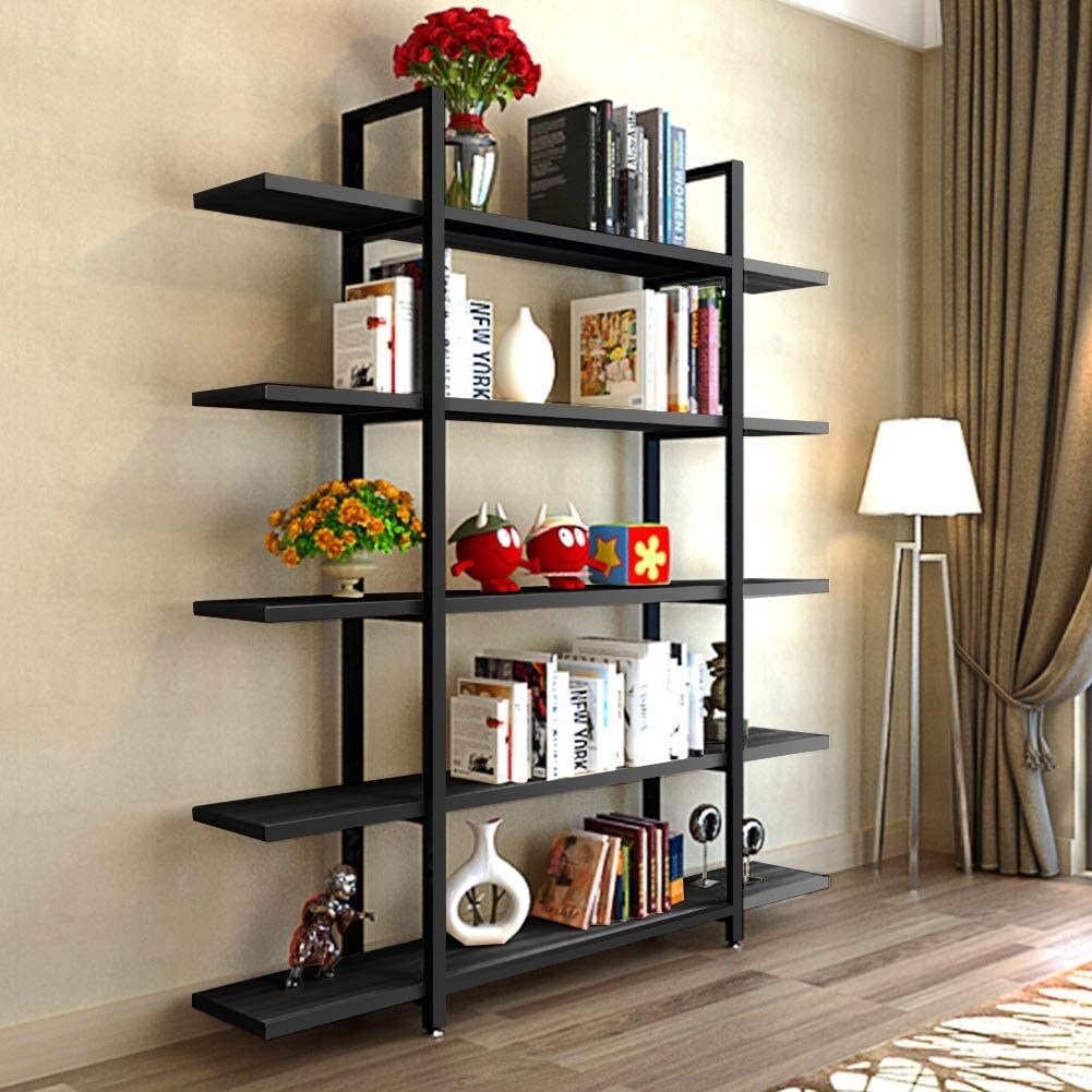 5-Tier Bookshelf, Vintage Industrial Style Bookcase - On