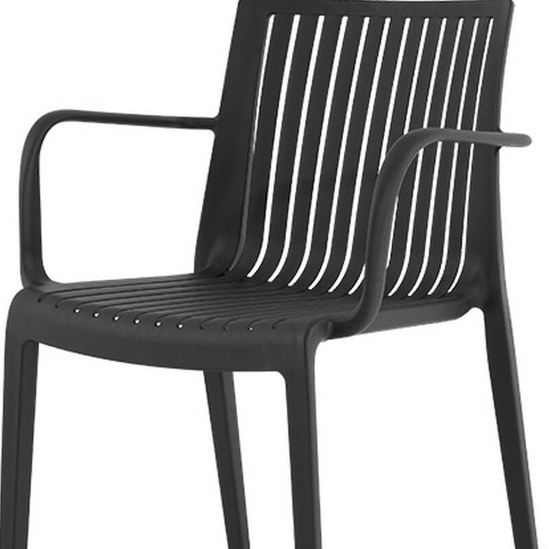 HomeRoots Set of Two Black Heavy Duty Plastic Outdoor Stacking Arm Chairs