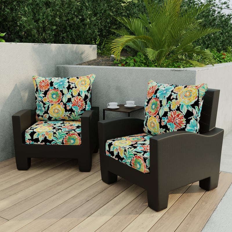 24" x 47" Black Floral Outdoor Deep Seat Cushion Set with Welt - 46.5'' L x 24'' W x 6'' H