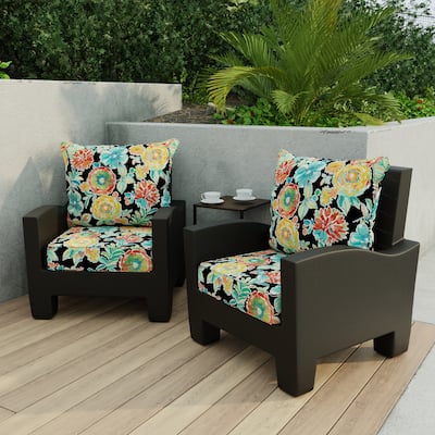 24" x 47" Black Floral Outdoor Deep Seat Cushion Set with Welt - 46.5'' L x 24'' W x 6'' H