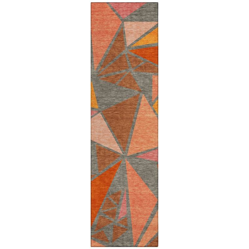 Machine Washable Indoor/ Outdoor Abstract Mosaic Chantille Rug