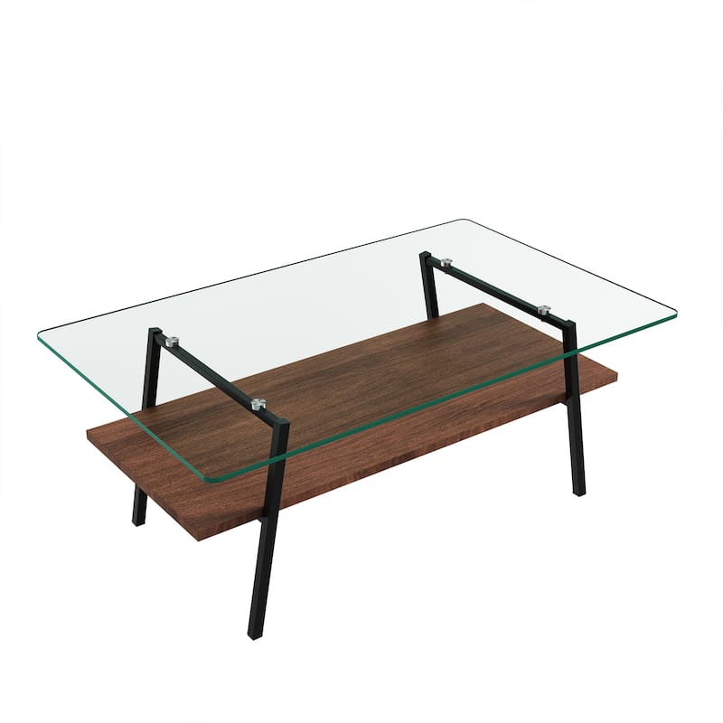 Coffee Table and End tables Set of 3, Tempered Glass Table with MDF layer, Modern Tables for Living Room, Transparent Glass