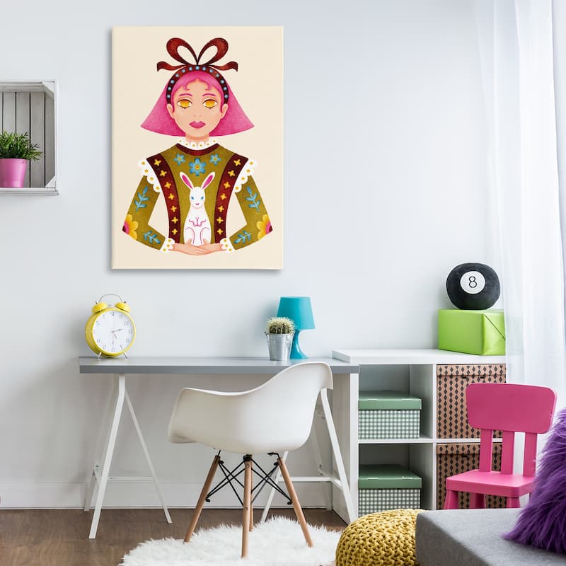 Stupell Pink Haired Girl & Bunny Canvas Wall Art Design By Hannah Moren