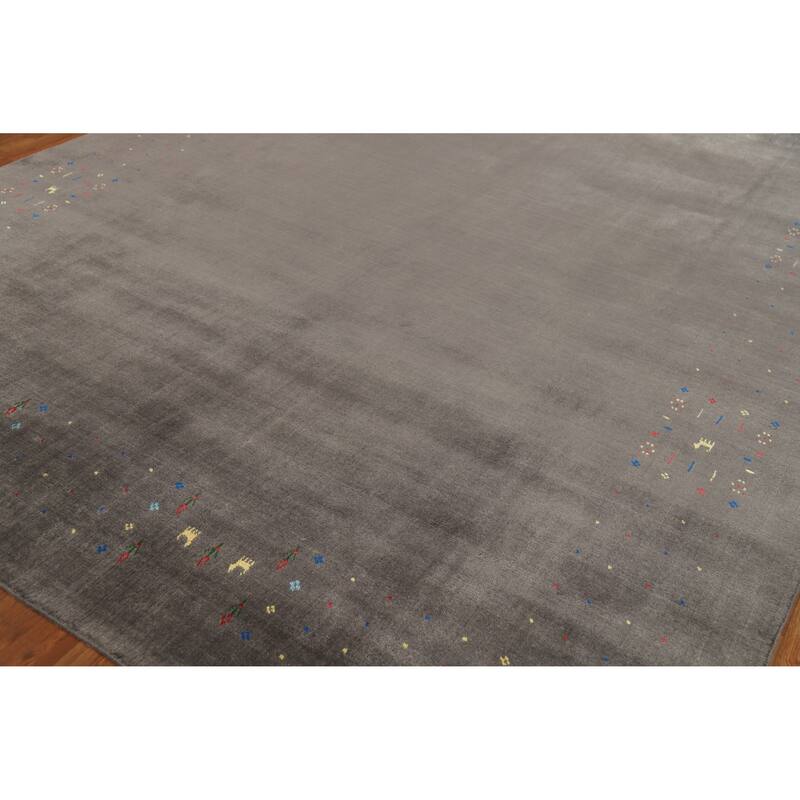 Hand Knotted Oriental 100% Wool Carpet Tribal Tribal Greys & Charcoal Gabbeh Area Rug - 9' 8'' X 7' 10''