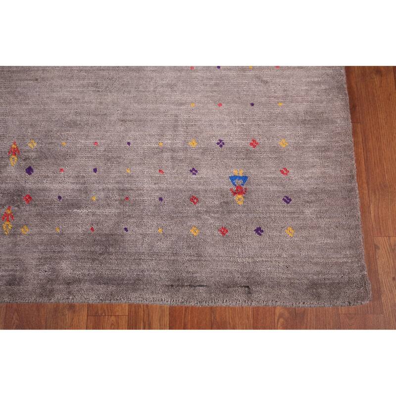 Gabbeh Oriental Area Rug Hand-Knotted Tribal Brown Wool Carpet - 7'8"x 9'9"