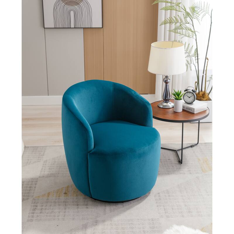 Teal Velvet Modern 25.6" Upholstered Swivel Barrel Chair with Black Powder Coating and Metal Ring