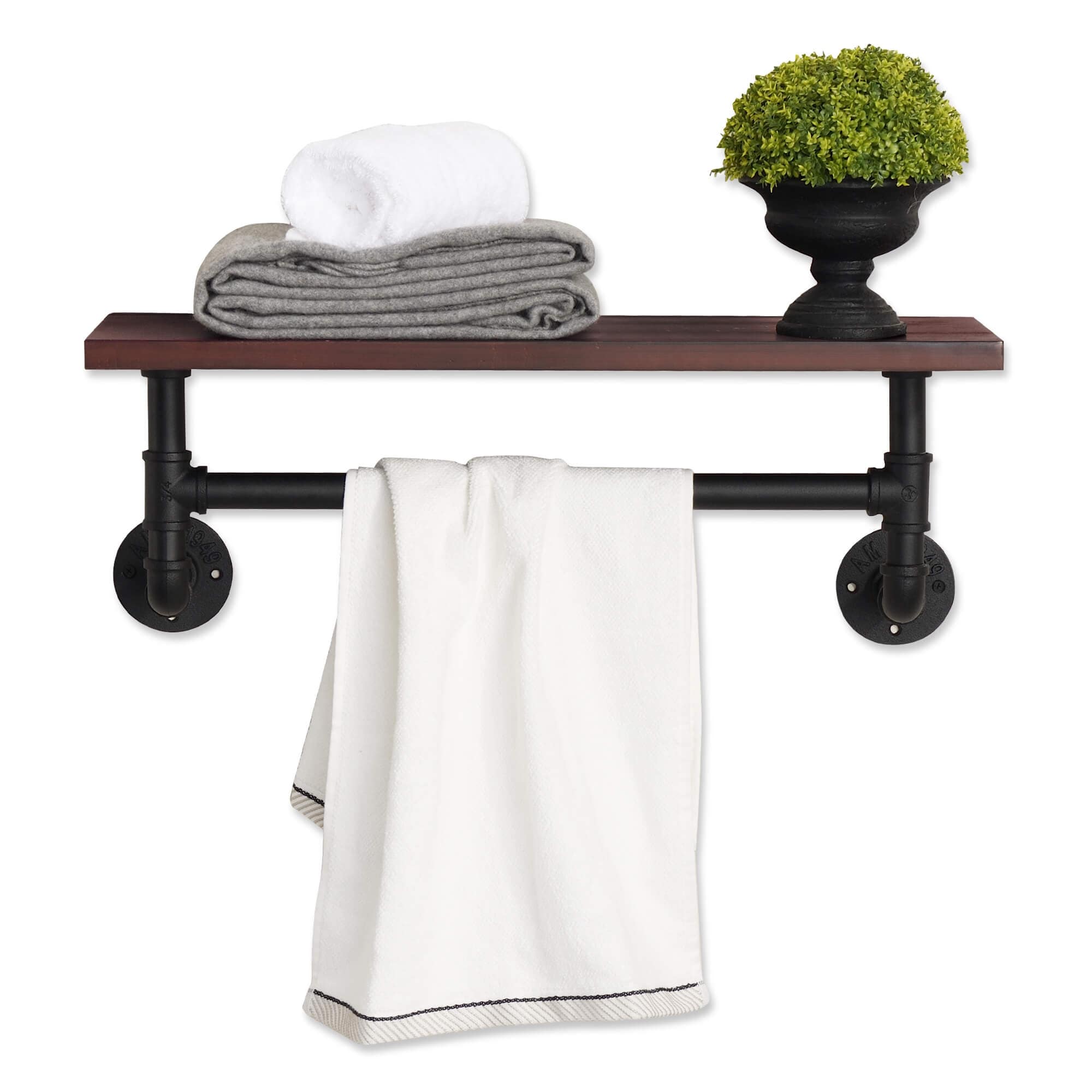 Rustic bathroom shelf with hot sale towel bar