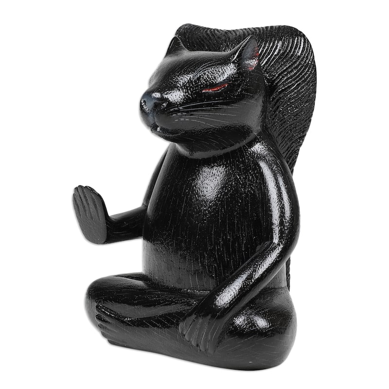 Novica Handmade Blessing Squirrel In Black Wood Sculpture