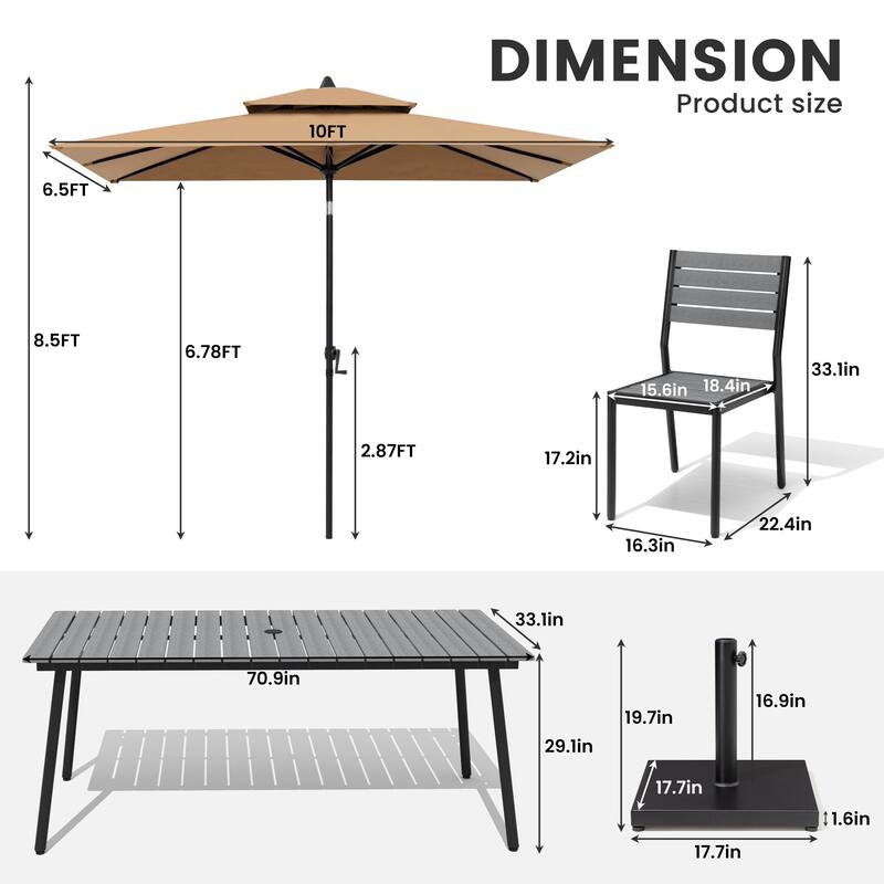 9-Piece Patio Dining Set Aluminum Dining Table and Stackable Chairs with Umbrella and Base
