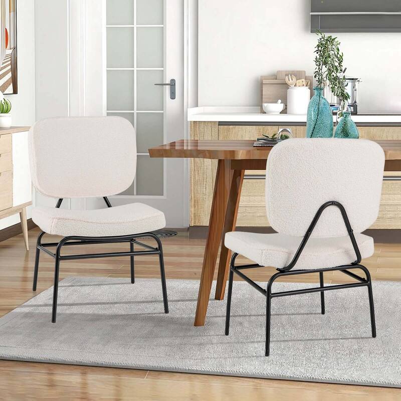 Modern Armless Accent Chair Sherpa Reading Chair w/ Metal Frame