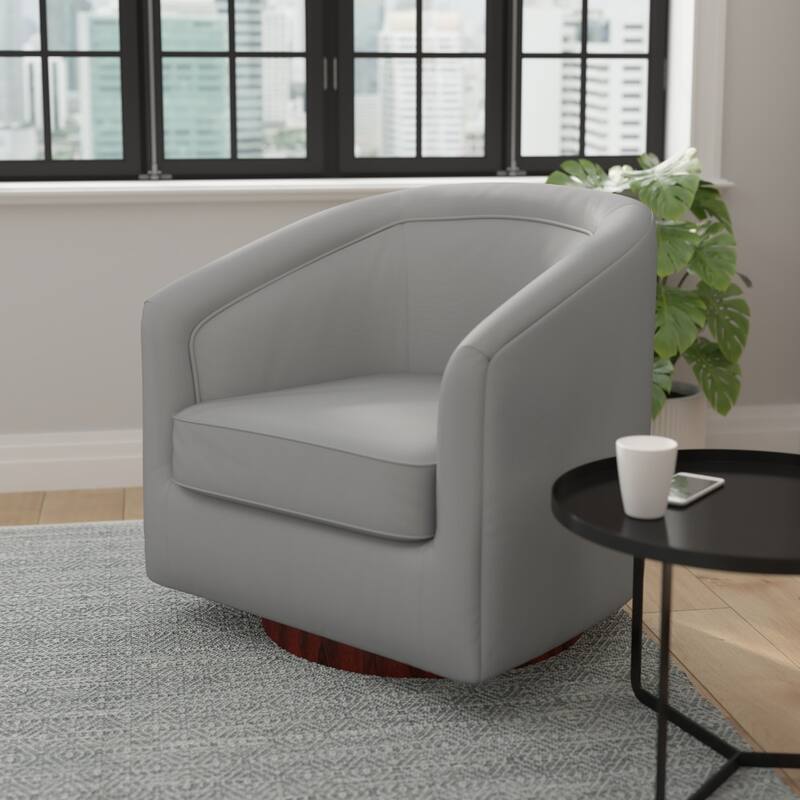Barrel Accent Chair with 360° Swivel Vinyl Wrapped Base