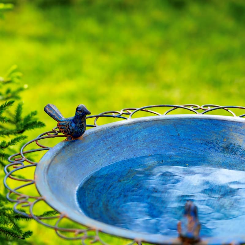 28.75" Tall Ornate Iron Birdbath with 3 Small Birds "Stephania"