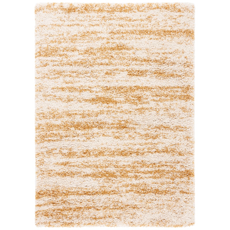 SAFAVIEH, Hudson Shag Felecia Modern Abstract 2-inch Thick Rug - 7' Square - Ivory/Gold