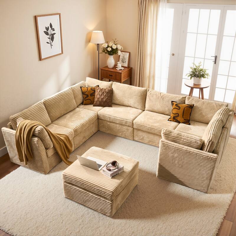 OVIOS Elegant L-Shaped Sofa - PlushBeige