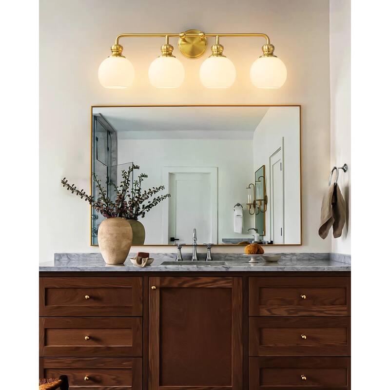 Irvine Gold Modern Frosted Glass 4-Light Vanity Light