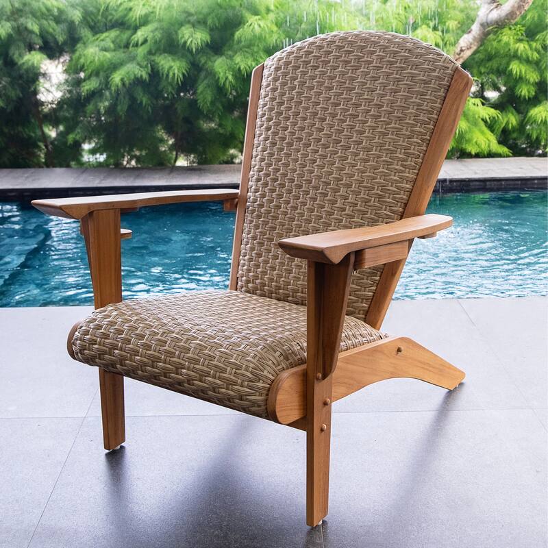 Cambridge Casual Camden Teak Patio Adirondack Chair Set with Padded Woven Seat - FREE Patio Cover