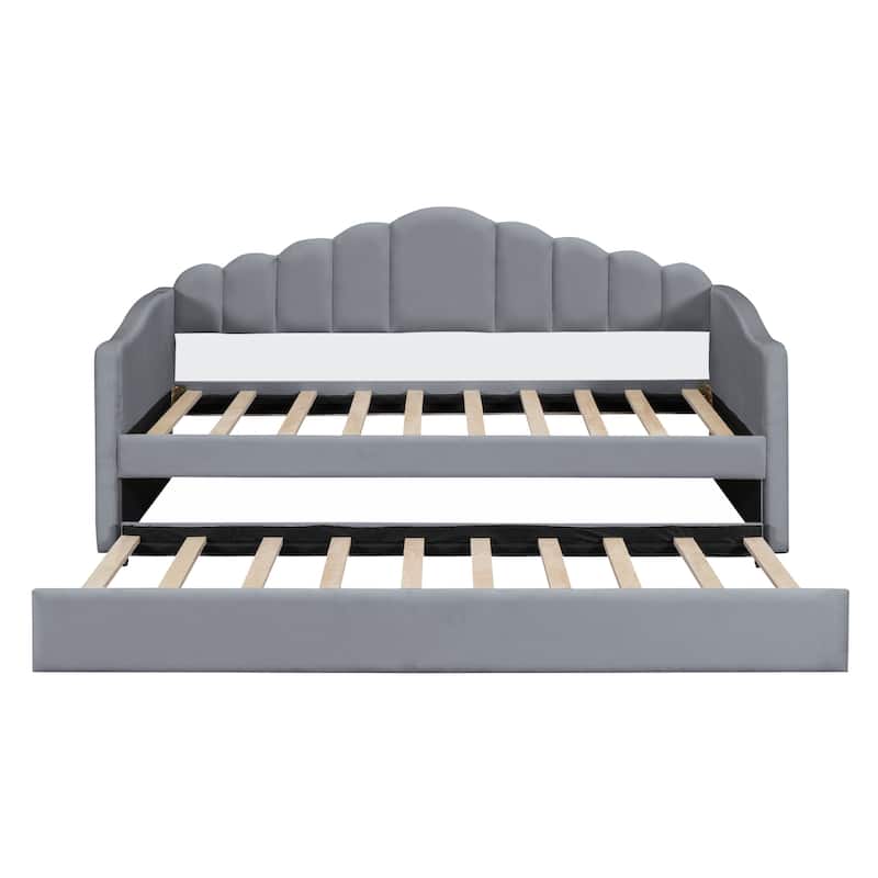 Modern Twin Velvet Daybed with Trundle, USB Ports, and Storage Pockets