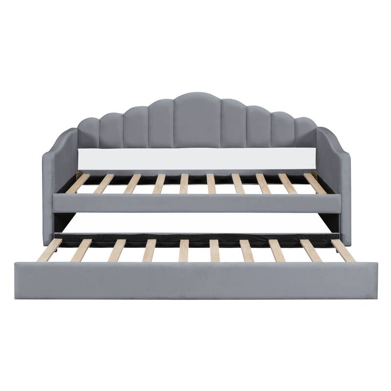 Velvet Twin Daybed with Trundle and Built-In USB Ports, Modern Upholstered Sofabed, Perfect for Guest Rooms
