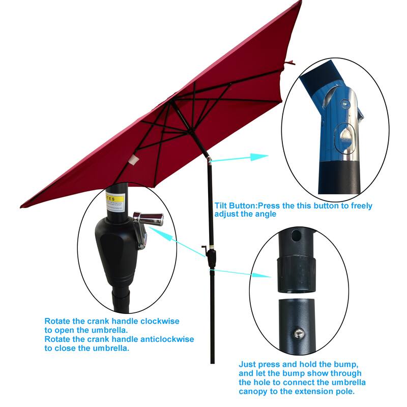 6x9ft Patio Umbrella Outdoor Waterproof Umbrella with Crank and Push Button Tilt without flap for Garden Backyard Pool Market