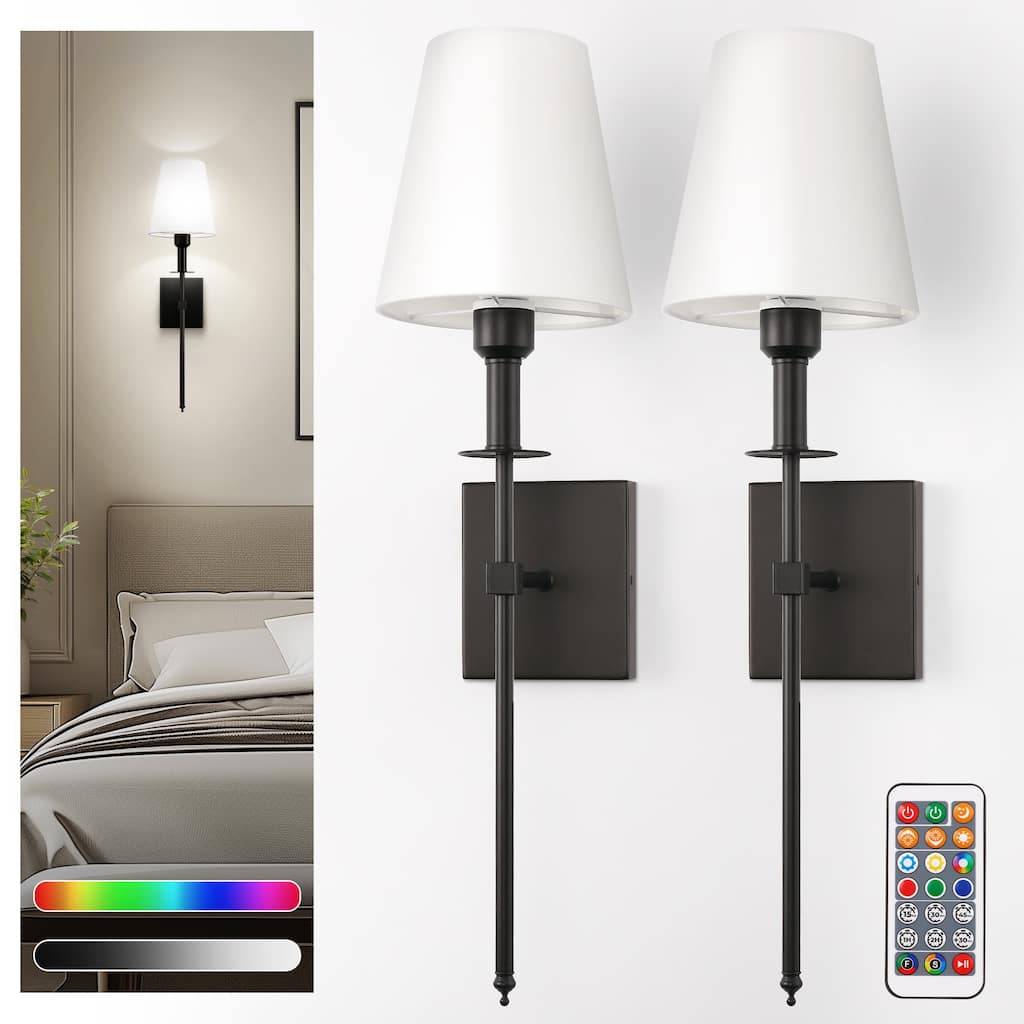 Gold Wall Sconce Set of 2, Rechargeable Wall Lights with Remote, Wall Decor 7 Colors Wireless Sconces for Bedroom Living Room