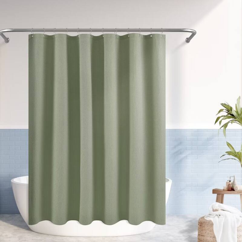 Dobby Waffle Shower Curtain with 12 Metal Hooks