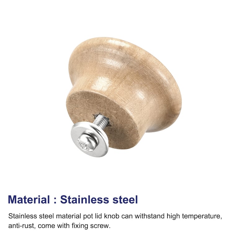Universal Pot Lid Knob,Wooden Replacement Knob 49x26mm for Pan Pot Cover 2pcs - Silver Tone