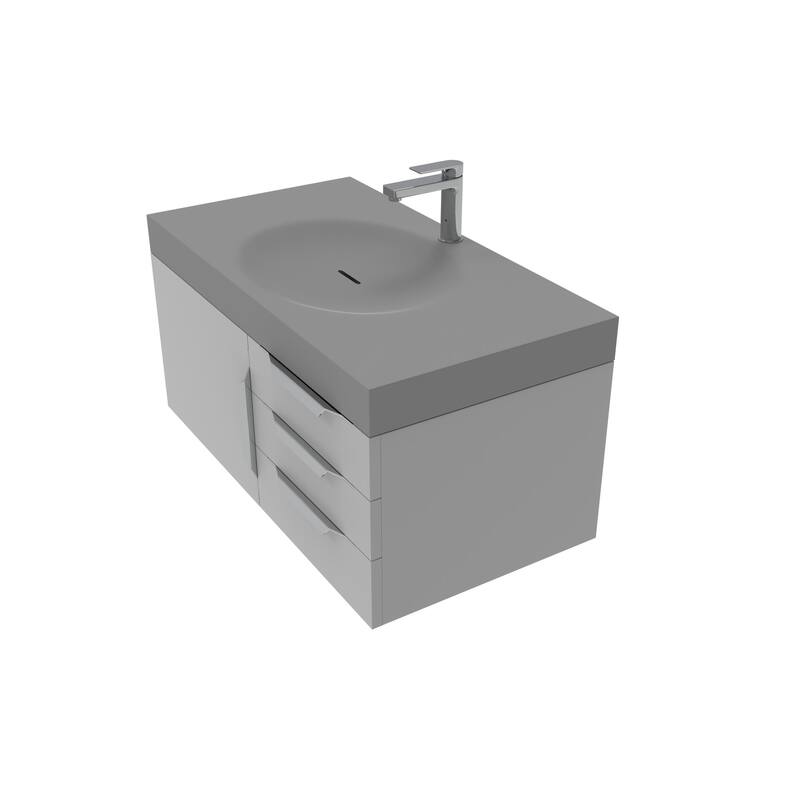 Thames 36" Shallow Basin Wall Mounted Bathroom Vanity Set w/ Gray Top