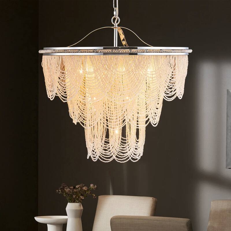8/ 10-Light Modern Glam Large 3-Tiered Beaded Crystal Chandelier for Living Room