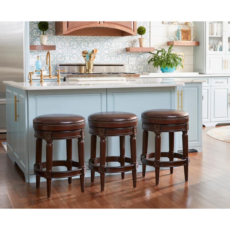 NewRidge Home Chapman Counter Height Swivel Stool, Distressed Walnut Finish - Counter Height