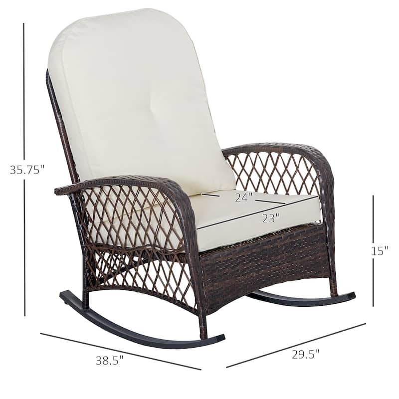 Outsunny Outdoor Wicker Rocking Chair with Cushion and Steel Frame, High Weight Capacity for Patio, Garden, Backyard
