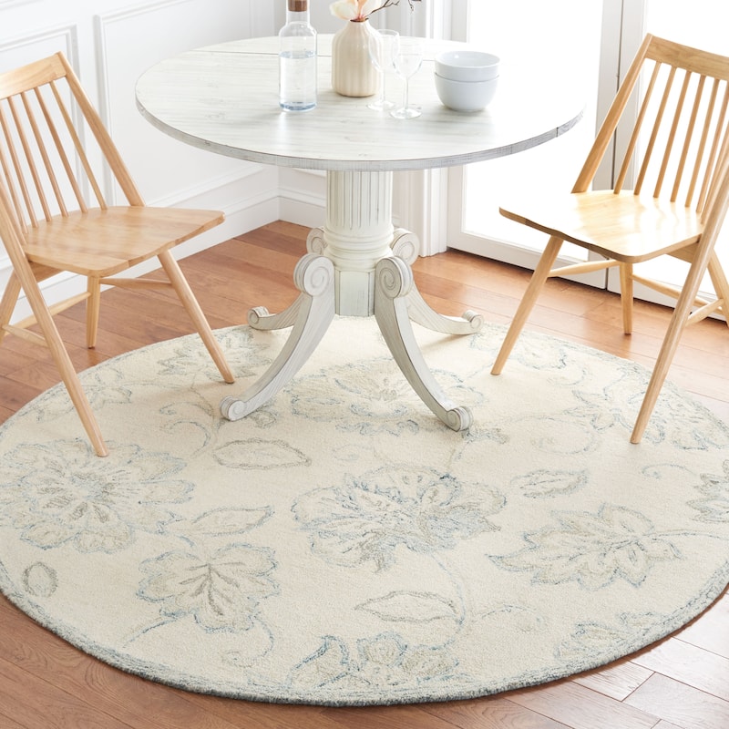 SAFAVIEH Handmade Micro-Loop Airina Floral Wool Rug - 6' Round - Ivory/Blue