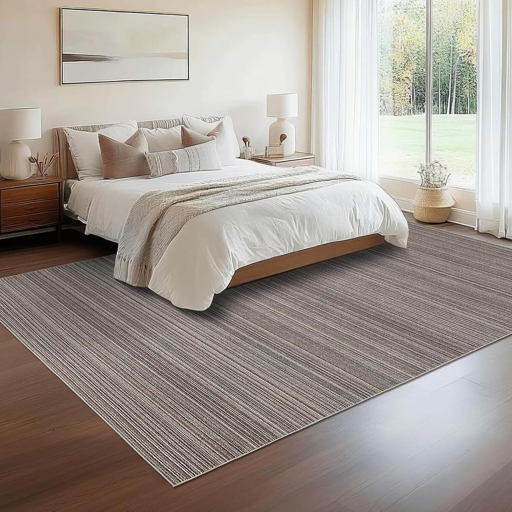 Modern Stripe Machine Washable Area Rug for Bedroom, Living Room, Brown - 1'6" x 2'6"