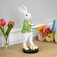 preview thumbnail 2 of 5, Rabbit Holding Easter Egg Outdoor Garden Statue - 11.5" - White