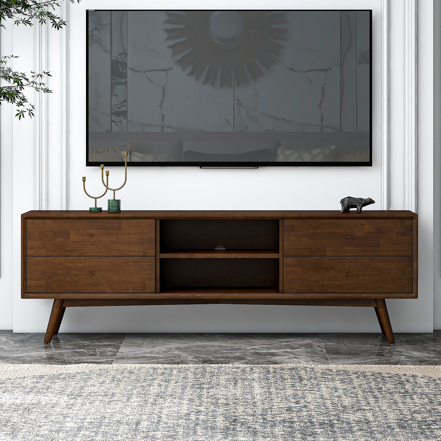 Mid Century Modern Walnut Finish TV Stands Bed Bath Beyond