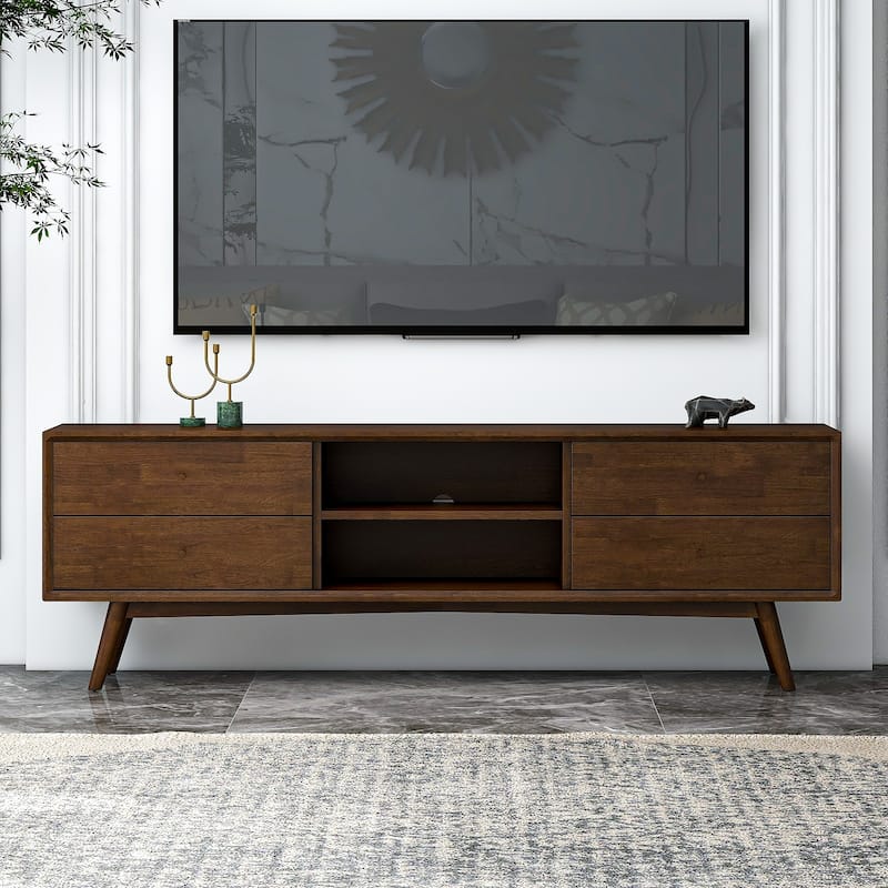 Novela Mid-Century TV Stand in Brown for TVs up to 80" - Walnut