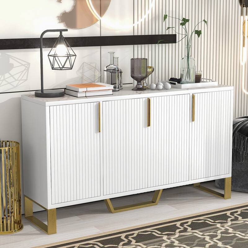 Modern sideboard with Four Doors, Metal handles & Legs and Adjustable Shelves Kitchen Cabinet