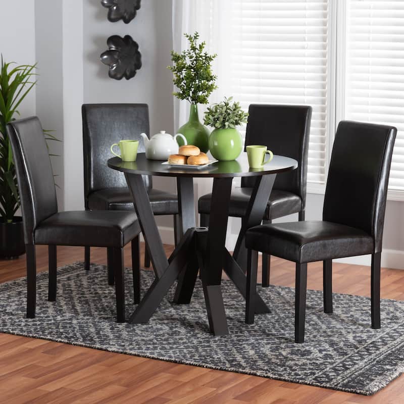 Rosi Modern Espresso Brown Faux Leather and Wood 5-Piece Dining Set