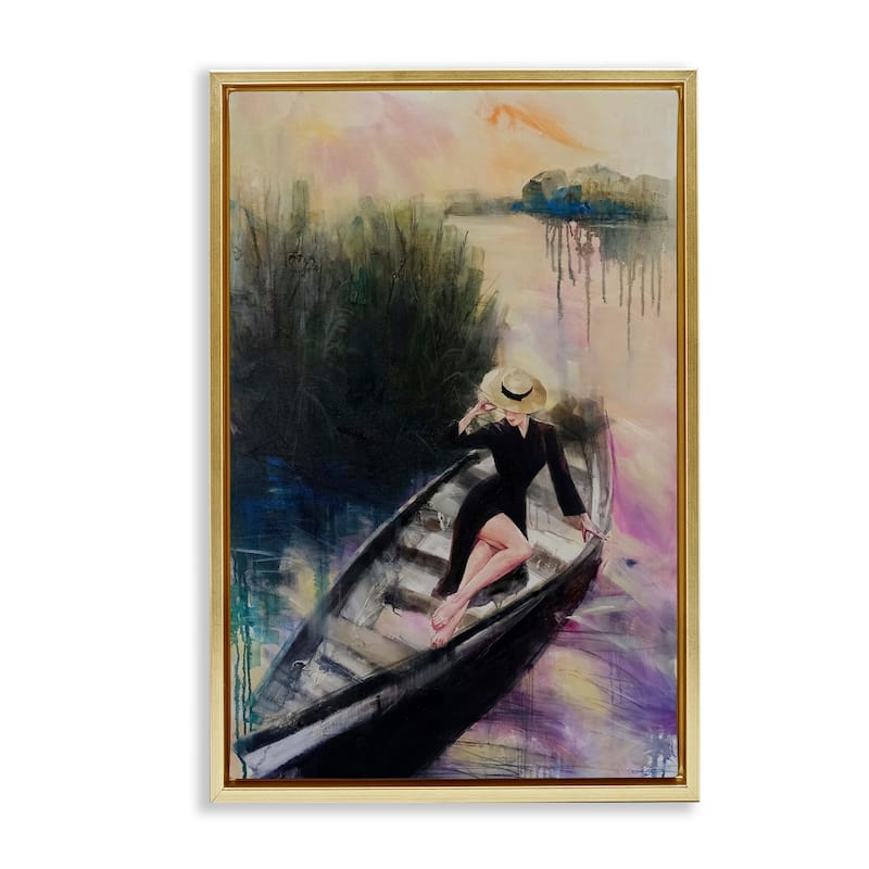 Stupell Fashion Diva on River Boat Framed Floater Canvas Wall Art Design By Lucille Lee - 17 x 25 - Gold
