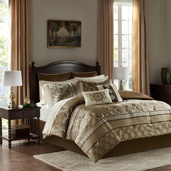 Madison Park Essentials Zara Brown 16 Piece Jacquard Comforter Set