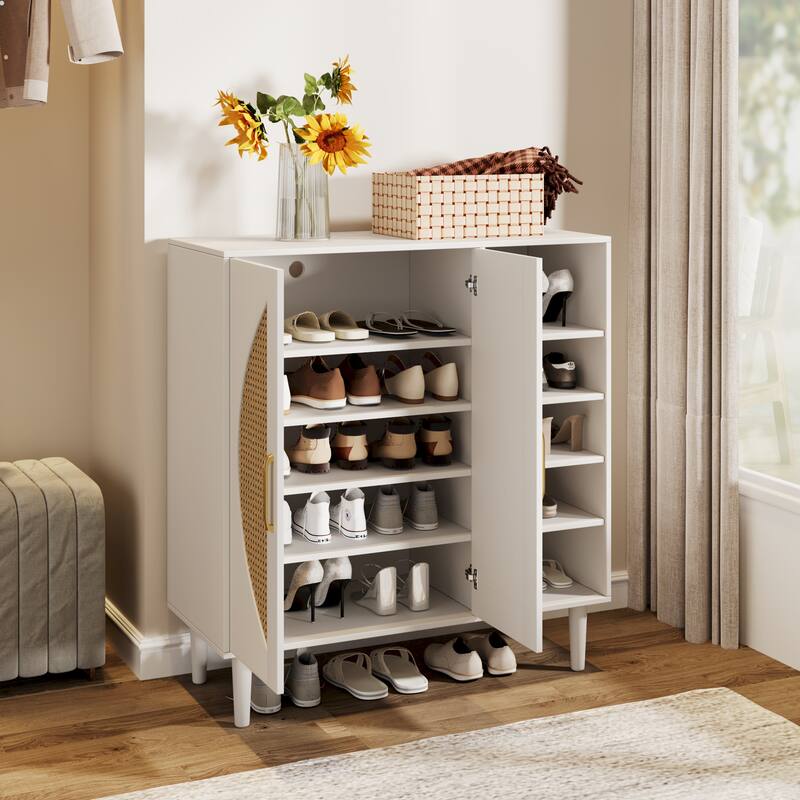 20 Pairs Shoe Storage Cabinet With 2 Doors And 8 Adjustable Shelves For Entryway