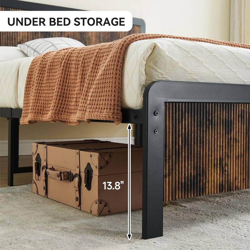 Bed Frame with Wave Wood Headboard