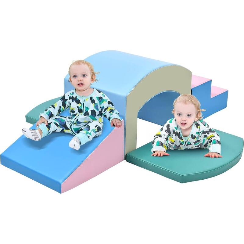 Toddler Indoor Climb and Crawl Activity Playset,Soft Foam Playset including Single-Tunnel Foam Climber ,Slide Stairs and Ramp