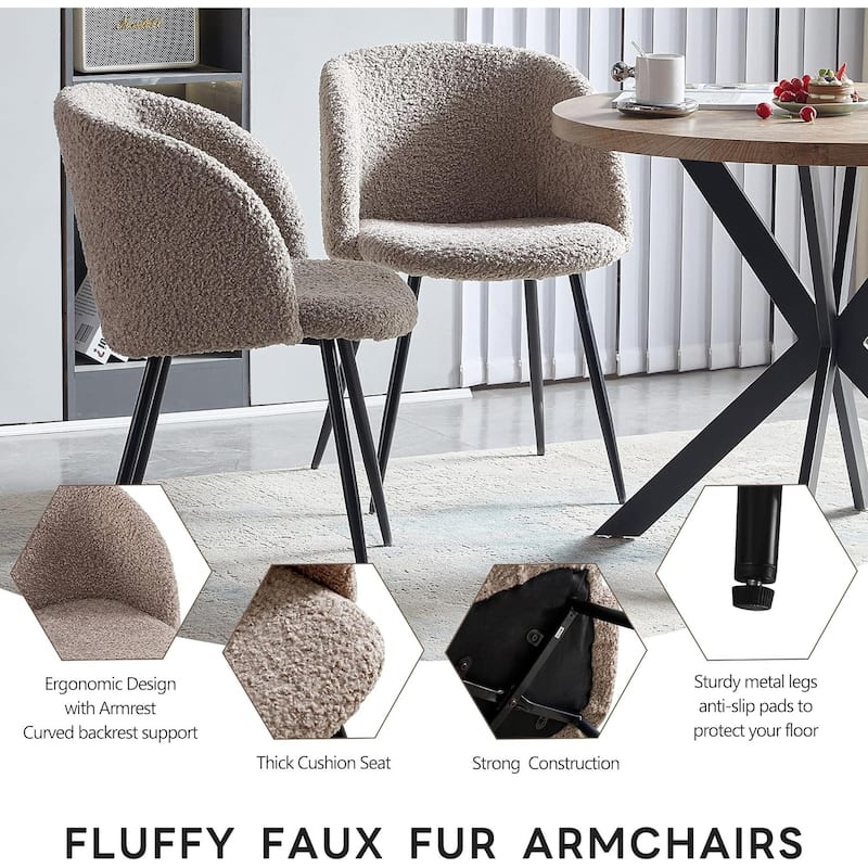 Howtai Round Dining Table Set with Fluffy Sherpa Arm Chairs Space Saving
