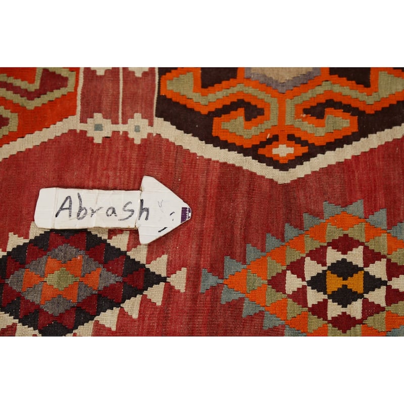 Kilim Qashqai Persian Vintage Rug Hand-Knotted Red Wool Carpet - 4'2"x 7'11"